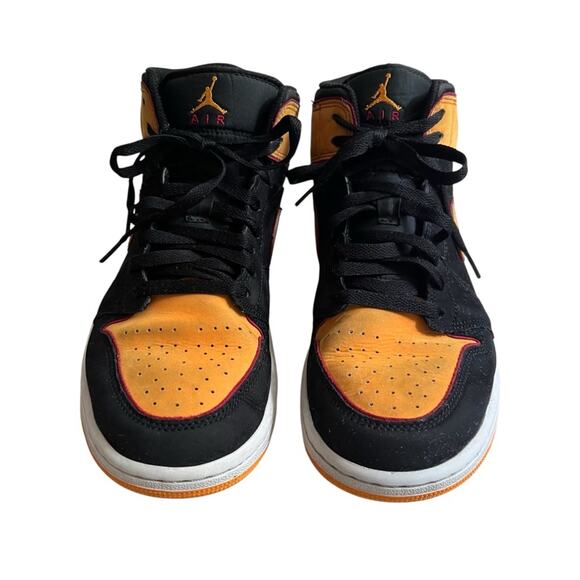 Nike Air Jordon 1 Mid SE Sneaker Mens 9 Black Vivid Orange FJ4923-008 Fat Tongue - Picture 10 of 14